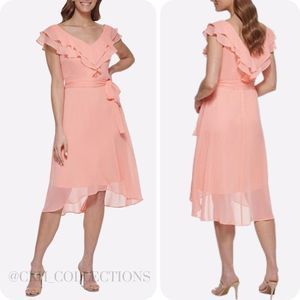 DKNY Double Ruffle-Collar Dress Salmon 8